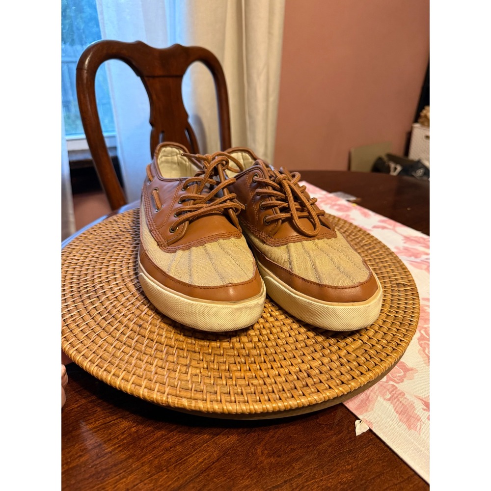 Polo Ralph Lauren Parkstone Low Mens 9.5 D Tan Brown Canvas Leather Boat Shoes